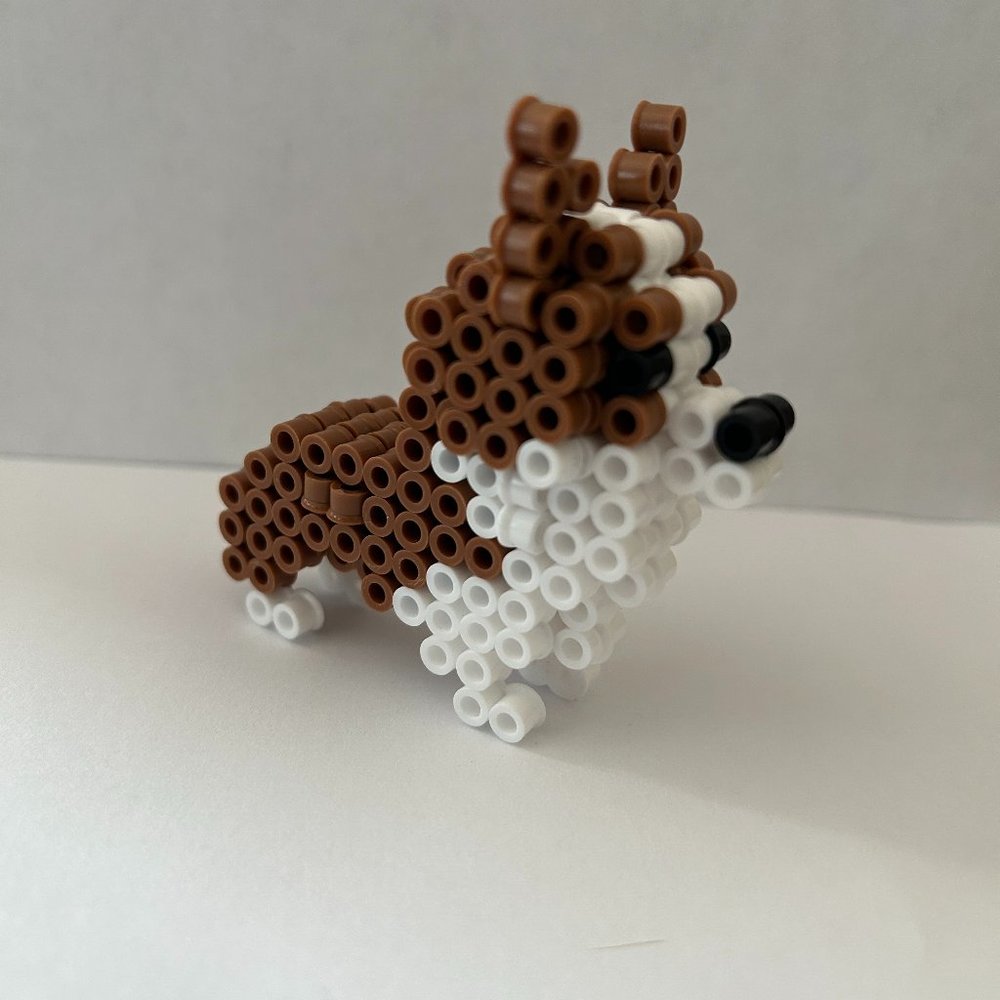 3D Perler Bead Figurine of a Corgi